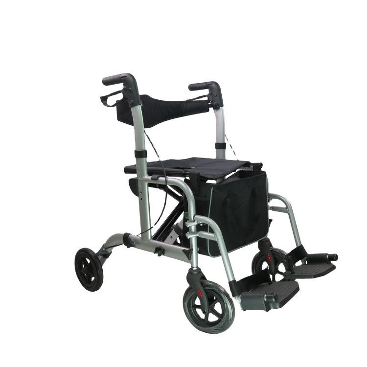 Medical Foldable Aluminum Rollator Wheelchair with Footrest Light Weight Mobility Walker